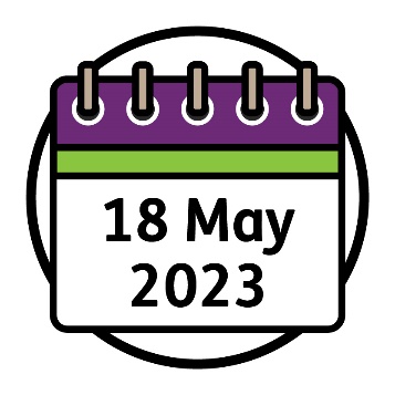 A calendar that reads '18 May 2023'.