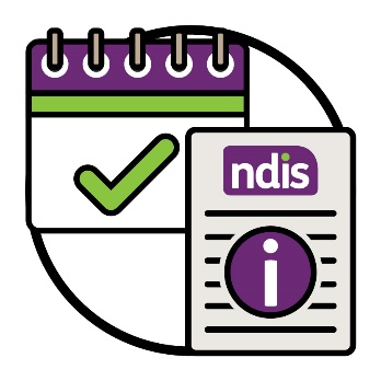 A calendar with a tick on it, and an NDIS plan with an information icon on it.