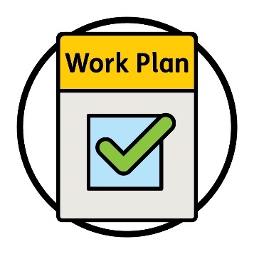 A document titled 'Work Plan' with a tick box on it.