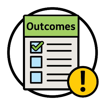 An 'Outcomes' document with 3 checkboxes on it. Next to the document is an importance icon.