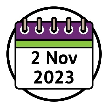A calendar showing '2 November 2023'.