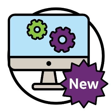 A computer showing 2 cogs, with a badge that says 'New'.