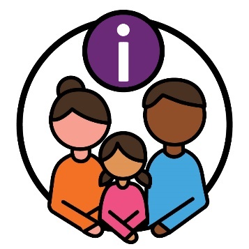 A family with a child and an information icon.