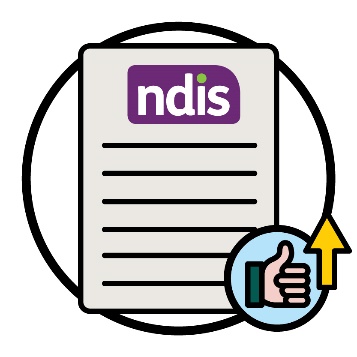 An NDIS document and a thumbs up with an arrow pointing up.