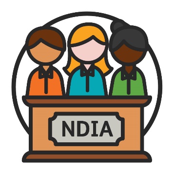 An icon of 3 people standing behind a panel saying NDIA.