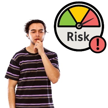 A man thinking with a risk icon.