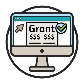 Website icon with a grant document open. The grant document has a tick next to it.