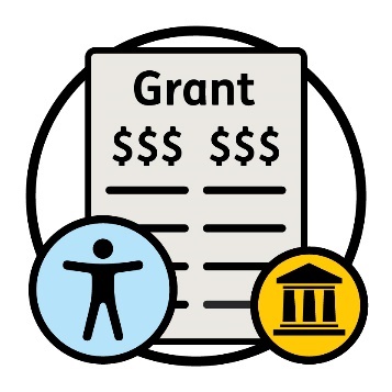 Grant document with an accessibility icon and government icon.