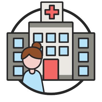 An icon of a person standing in front of a hospital.