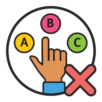 Options A B and C. There is a hand pointing to option B, with a cross on it.