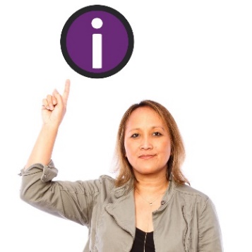 A person with their finger up, pointing at an information icon. 
