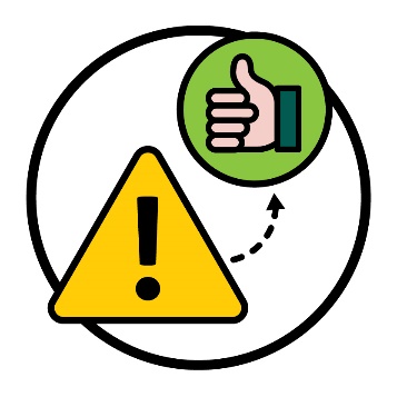 An arrow pointing from a problem icon to a thumbs up icon.