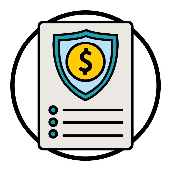 An insurance document with a shield with a dollar symbol on it.