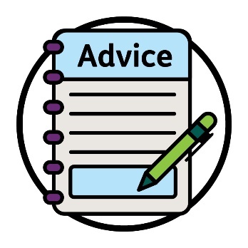 An 'Advice' booklet with a pen writing on it.