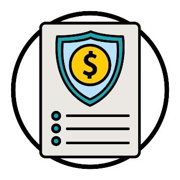 An insurance document with a shield with a dollar symbol on it.