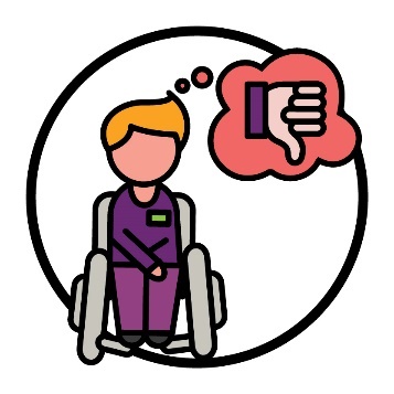 An NDIA staff member with disability. They have a thought bubble with a thumbs down in it.