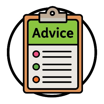A clipboard showing 'Advice'.