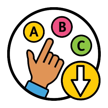 A hand choosing from 3 options, and an arrow pointing down.