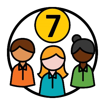 A group of 3 people, and the number '7'.