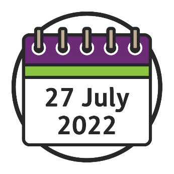 A calendar showing '27 July 2022'.