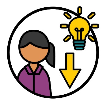 A woman with a lightbulb, and an arrow pointing down.