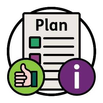 A plan document, with a thumbs up and an information icon.