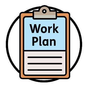 A clipboard titled 'Work Plan'.