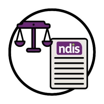 A set of justice scales, and an NDIS document.