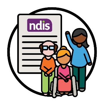 3 people with diverse disabilities in front of an NDIS document. 