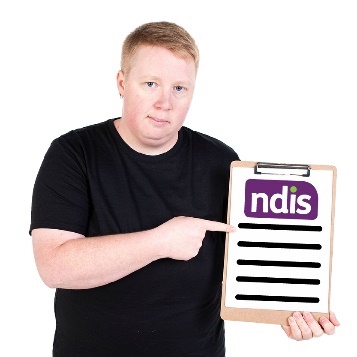 A person pointing to a clipboard showing information about the NDIS.