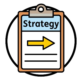 A strategy document with an arrow pointing forward.