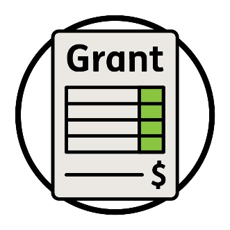 A grant document showing a graph and a dollar sign.