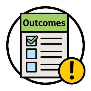 An outcomes document showing 3 checkboxes and an importance icon. One check box has a tick.