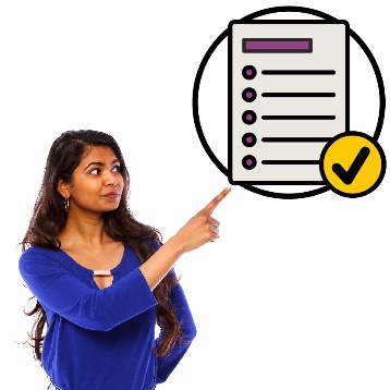 A person pointing to a document with a tick on it. 