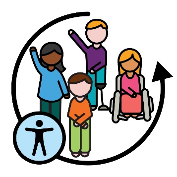 A group of people with circle-shaped arrow surrounding them. 