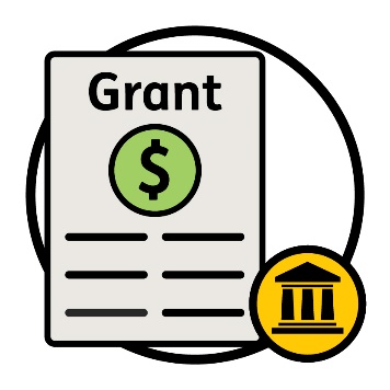 A Grant icon, showing a document with a money symbol on it next to a government icon. 
