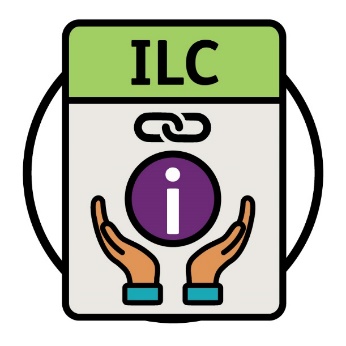 An I L C program icon, showing a support icon, an information icon, and a link symbol. 