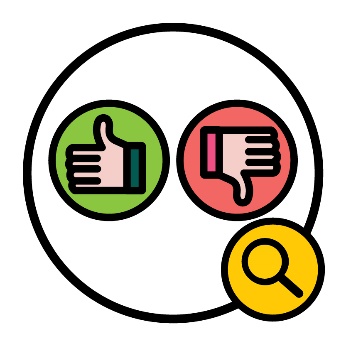 A thumbs up icon and a thumbs down icon. There is a review symbol beneath. 