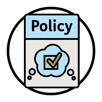 A policy icon with a thought bubble and a decision icon inside it. 