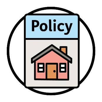 A home and living icon, showing a policy icon with a house icon on it. 