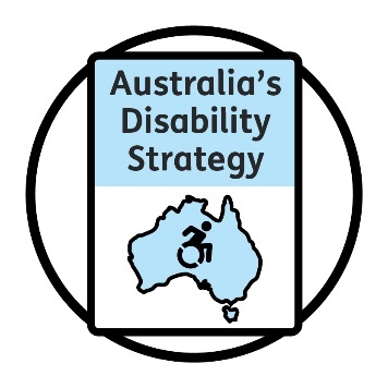An icon of Australia's Disability Strategy, showing a map of Australia with a disability icon inside it.