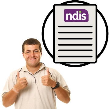 A person giving 2 thumbs up next to an NDIS document.