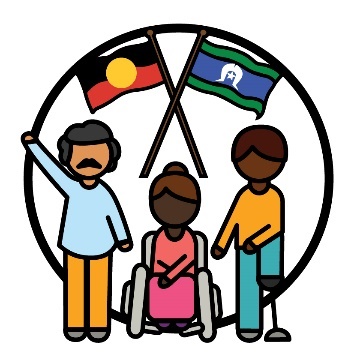The Aboriginal flag and the Torres Strait Islander flag above 3 First Nations people.