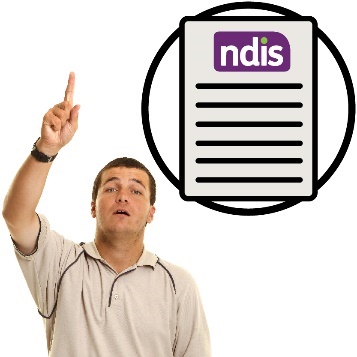 A person raising their hand and an NDIS document.