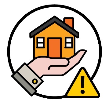 A hand holding a house and a problem icon.