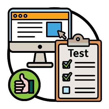 A computer, a test document and a thumbs up.