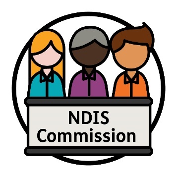 3 people behind a bench that says 'NDIS Commission'.