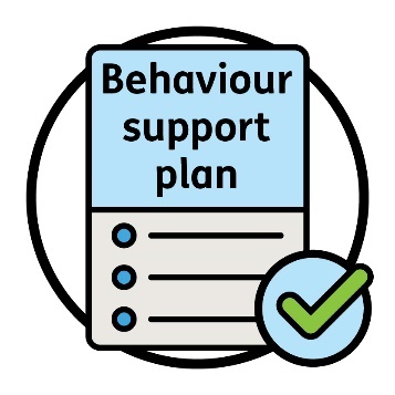 A document that says 'Behaviour support plan' and a tick.