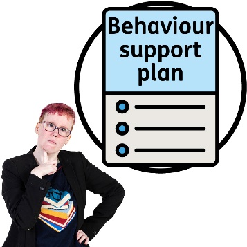 A person thinking and a document that says 'Behaviour support plan'.