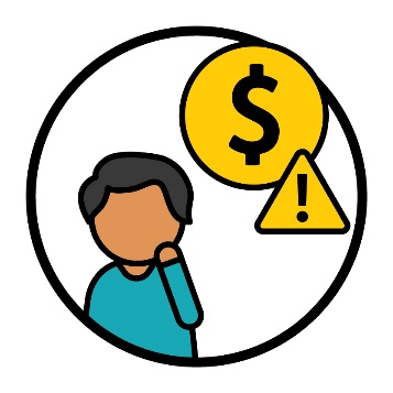 A person and a dollar sign with a problem icon.